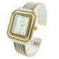 2Tone Square Face Dot Pattern Women's Bangle Cuff Watch