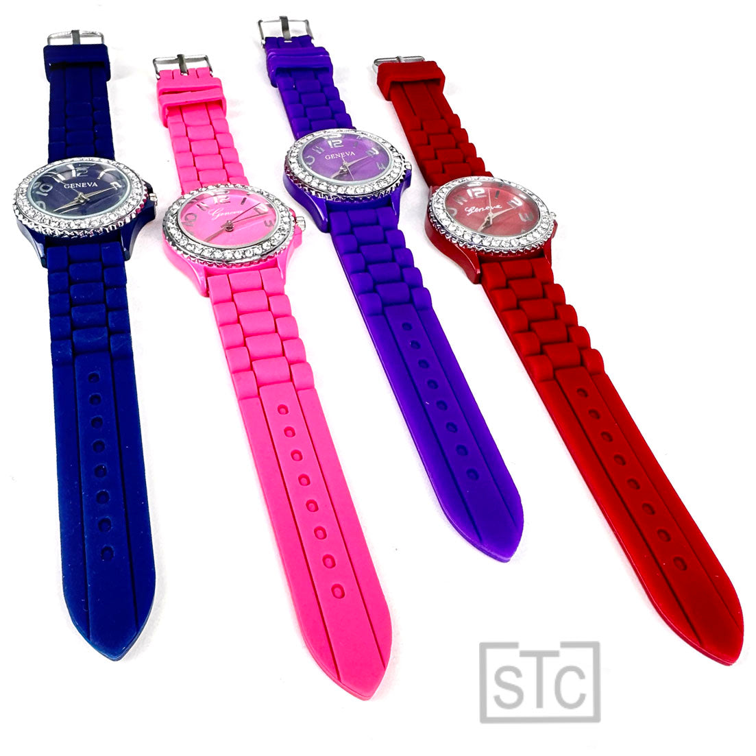 CLEARANCE SALE - Geneva Silicon 4 Colors Band Watch Wholesale Crystal Bezel Watches for Women