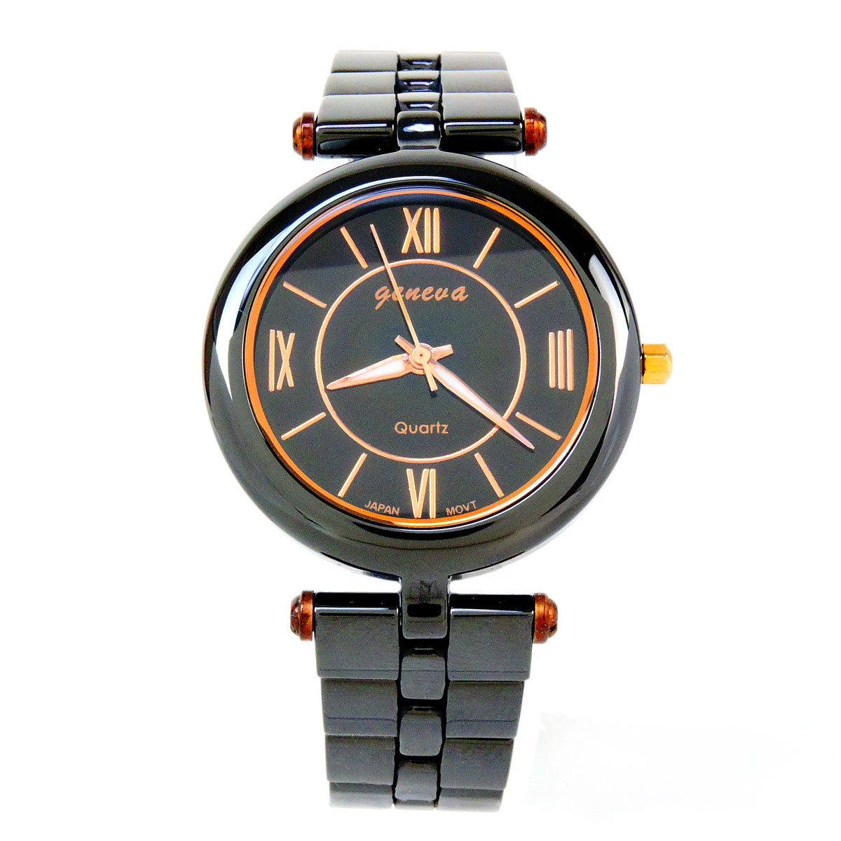Geneva Women’s Ceramic Bracelet Watch – 34mm Case –Gun Black or White + Gift Box