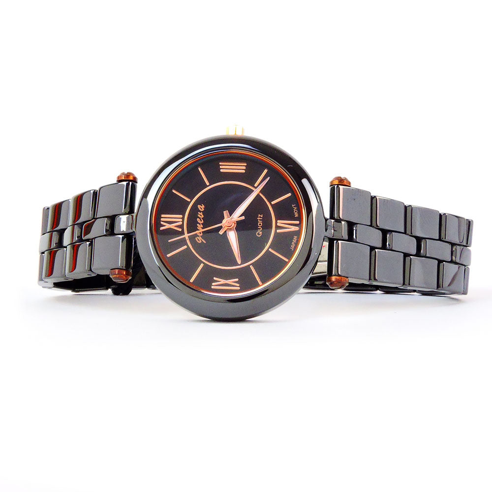 Geneva Women’s Ceramic Bracelet Watch – 34mm Case –Gun Black or White + Gift Box