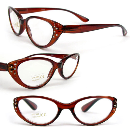 Cat Eye Black Tortoise White Crystal Decorated Women's Reading Glasses