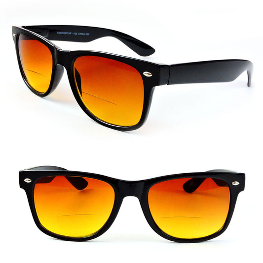 Bifocal Sun Readers Black Classic Frame Geek Retro Style Reading Sunglasses - Black