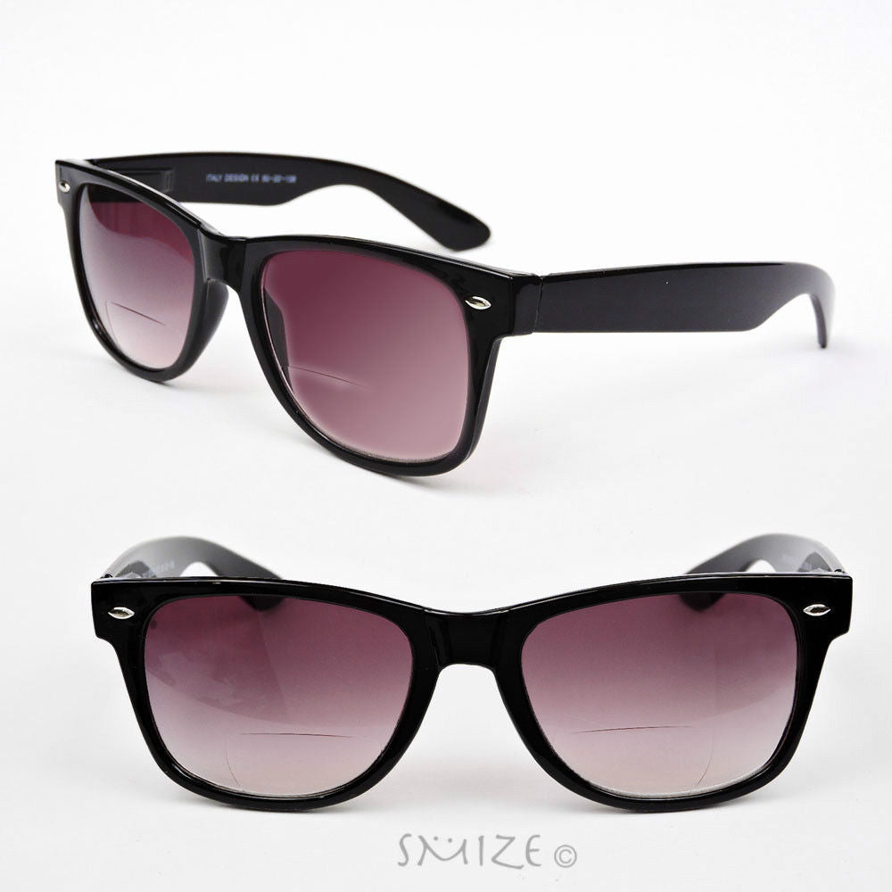 Bifocal Sun Readers Black Classic Frame Geek Retro Style Reading Sunglasses - Black