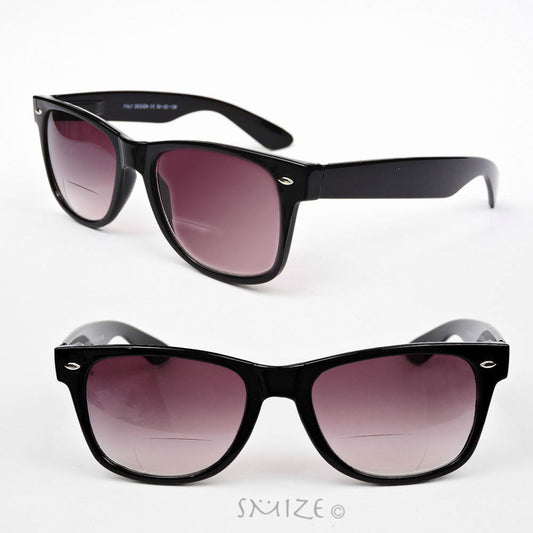Bifocal Sun Readers Black Classic Frame Geek Retro Style Reading Sunglasses - Black