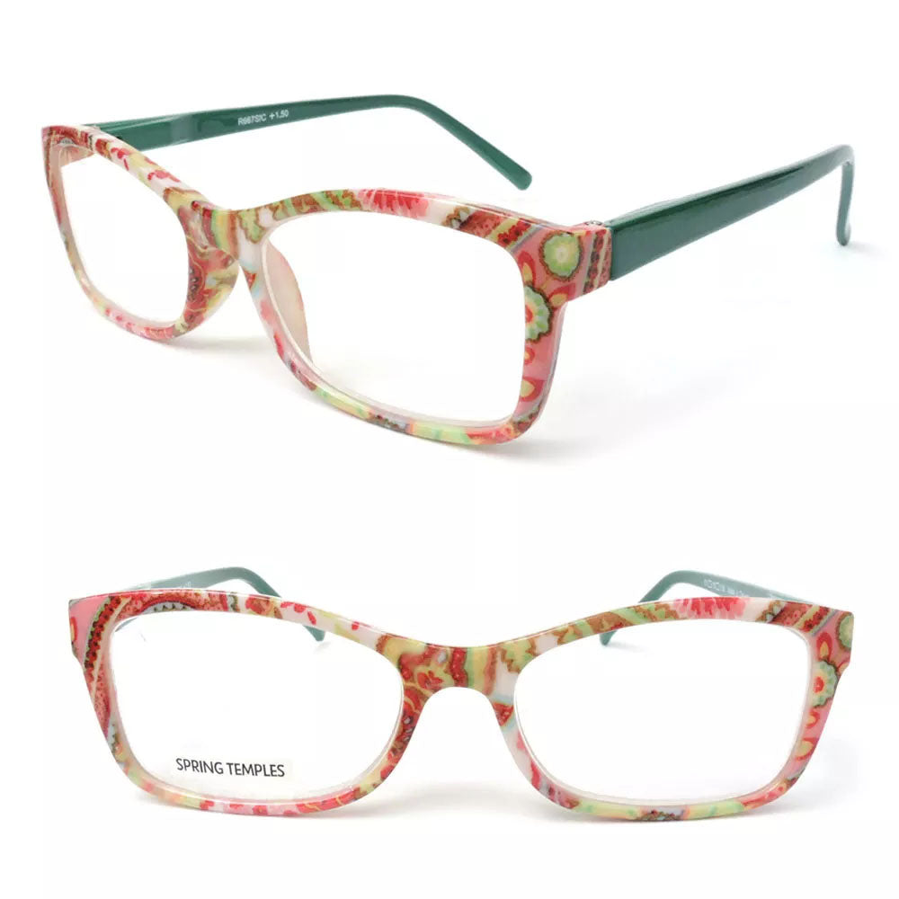 Reading Glasses w/ Paisley Pattern Springs Arms Fashion Readers + Matching Case