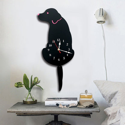 Dog Shaped Wall Clock with Swinging Tails, Size : 42 x 18cm - Home Office Decoration Battery Operated