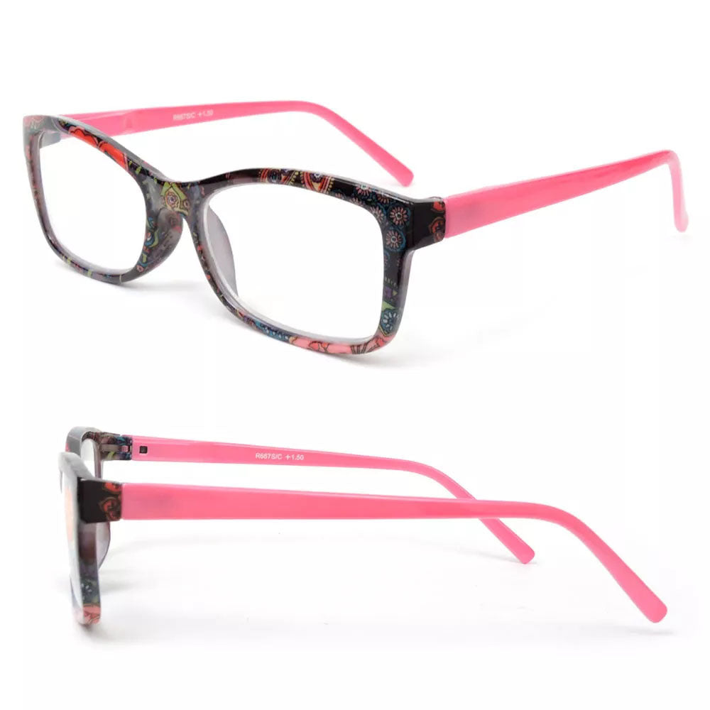 Reading Glasses w/ Paisley Pattern Springs Arms Fashion Readers + Matching Case