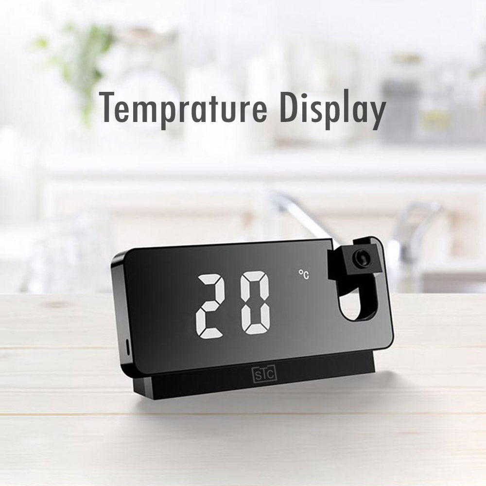 Projection Alarm Clock, Digital Clock with 180° Rotatable Projector, Large LED Display, Date, Temperature, Clock for Your Bedroom