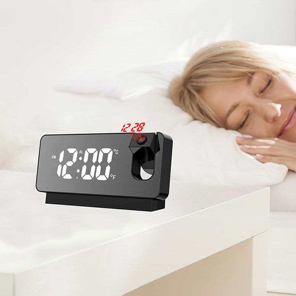 Projection Alarm Clock, Digital Clock with 180° Rotatable Projector, Large LED Display, Date, Temperature, Clock for Your Bedroom