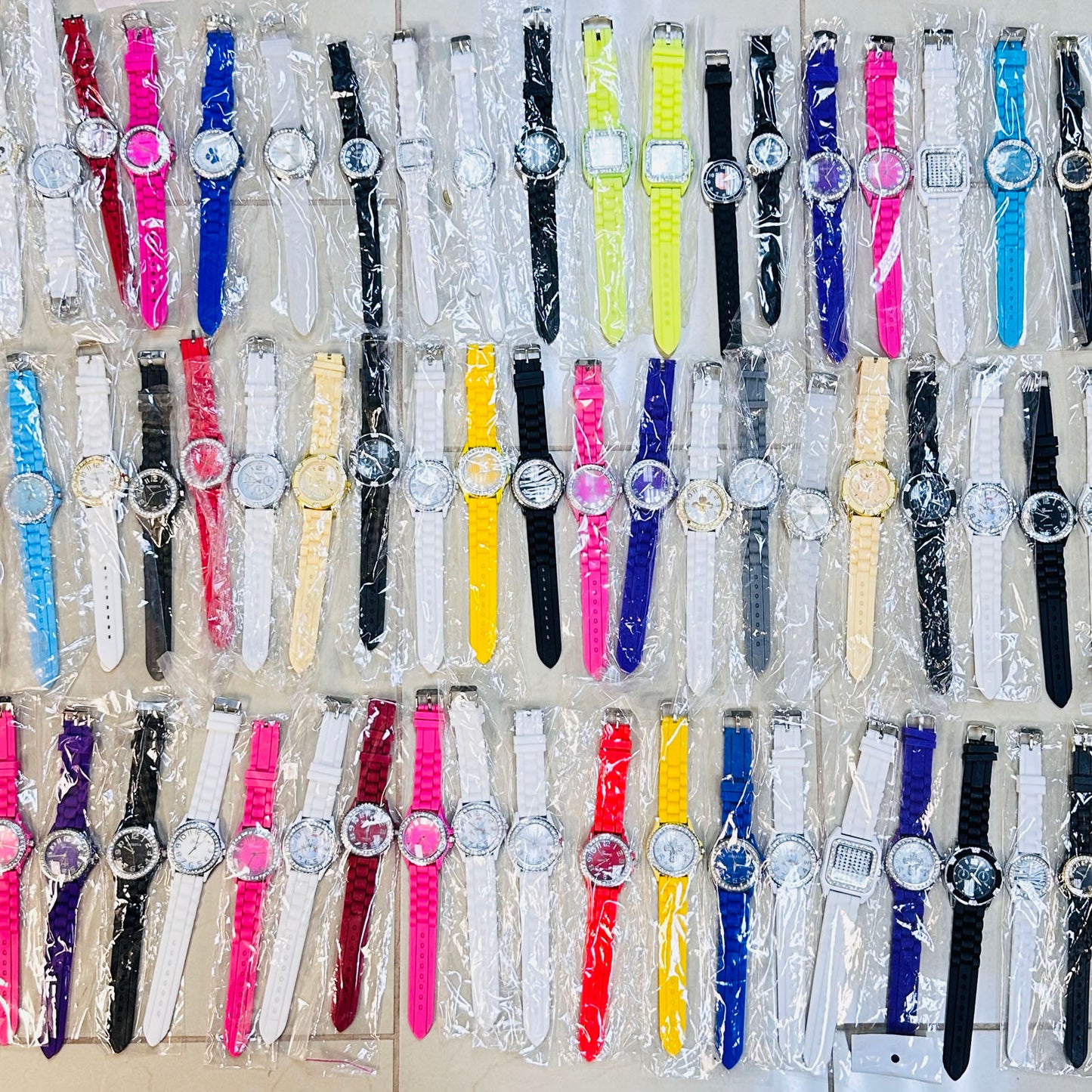 Clearance - Lot 60  pcs Geneva Silicone Bands Crystal Bezel Women's Wristwatches - New