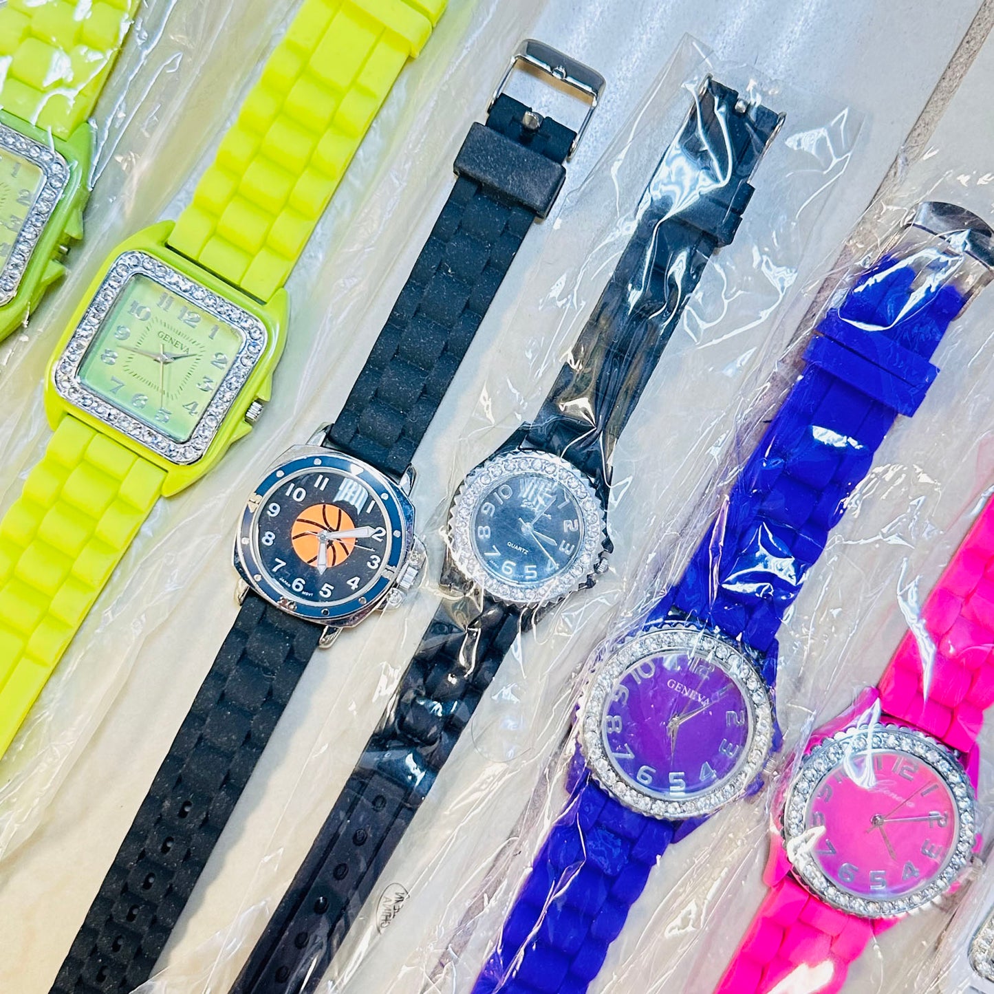 Clearance - Lot 60  pcs Geneva Silicone Bands Crystal Bezel Women's Wristwatches - New