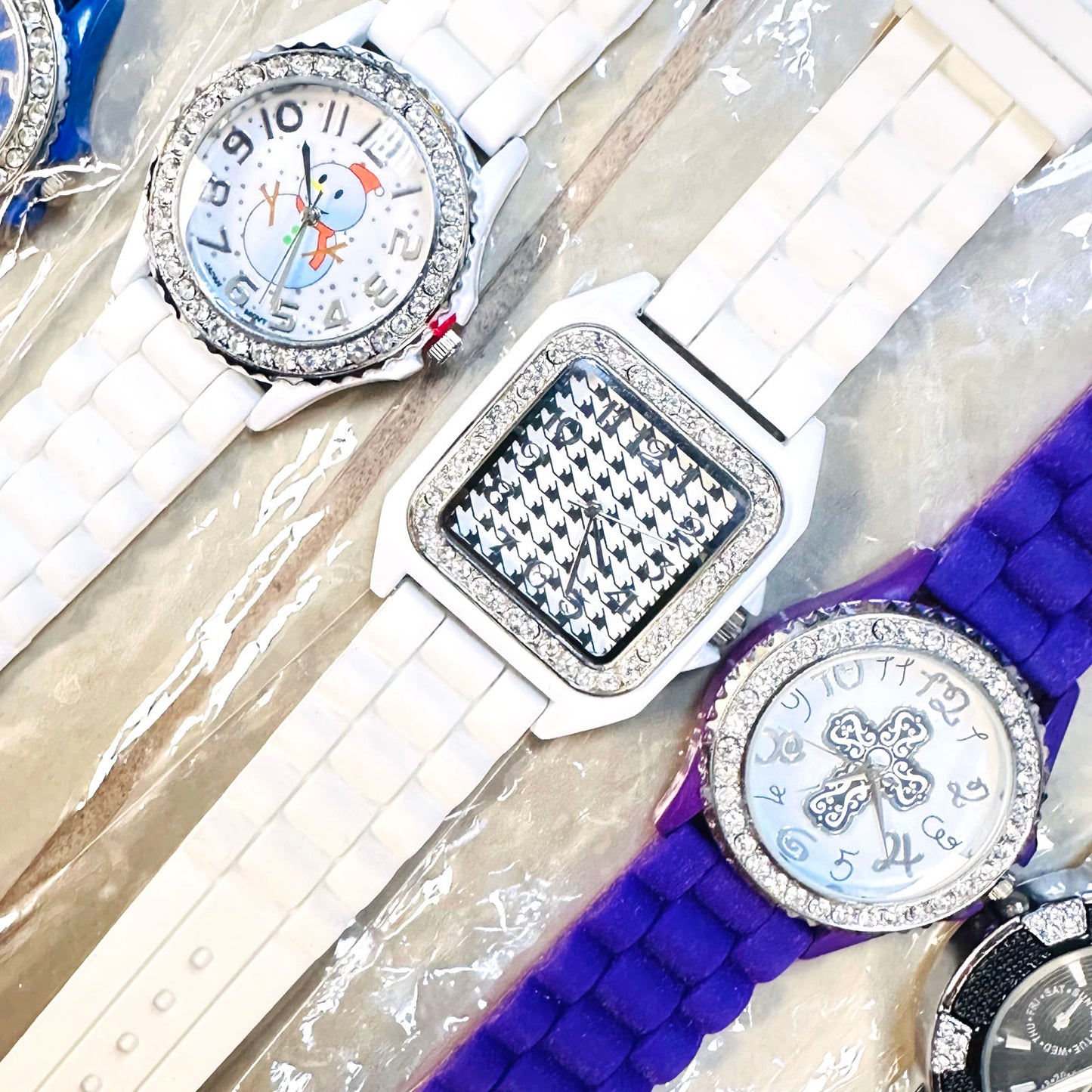 Clearance - Lot 60  pcs Geneva Silicone Bands Crystal Bezel Women's Wristwatches - New