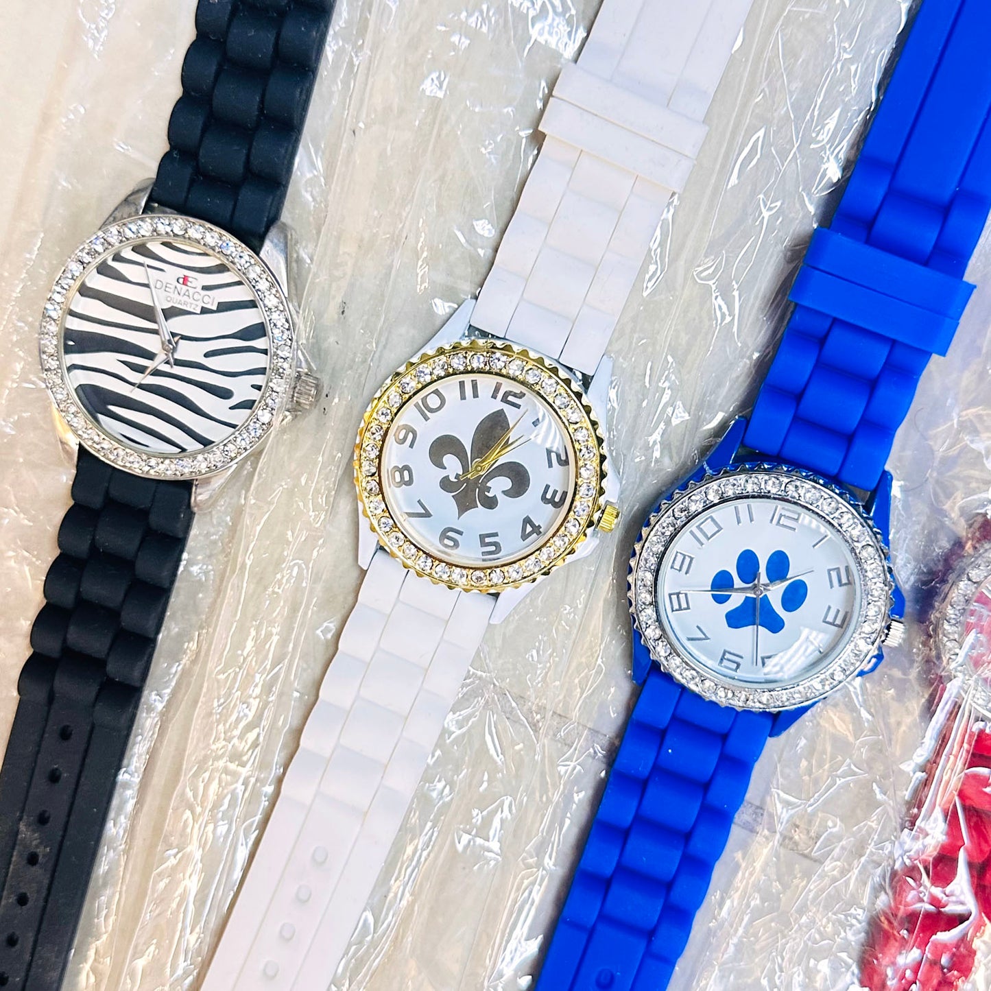 Clearance - Lot 60  pcs Geneva Silicone Bands Crystal Bezel Women's Wristwatches - New