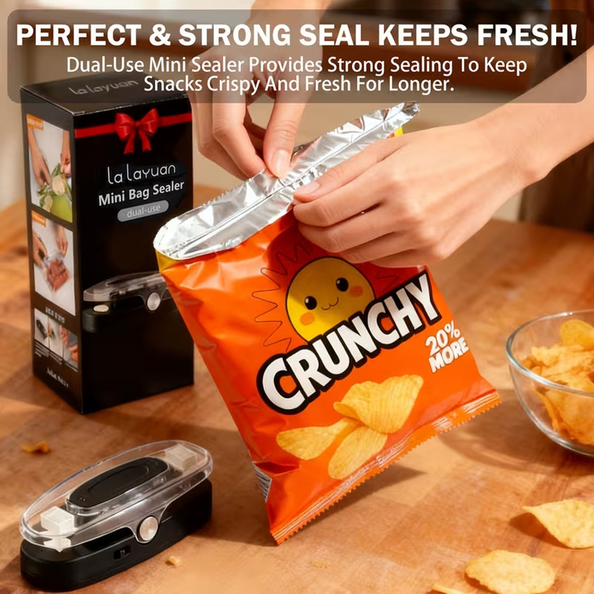 2-in-1 USB Rechargeable Heat Sealer with Built-In Cutter, Bag Closer Keep Snacks Fresh to Carry & Store