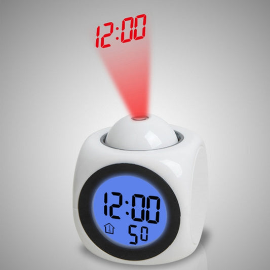 Multi-function LED Projection Alarm Clock Voice Talking Clock, White without USB cable, Black + USB cable