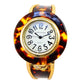 Tortoise Gold Acrylic Band Large Round Face Women's Bangle Cuff Watch