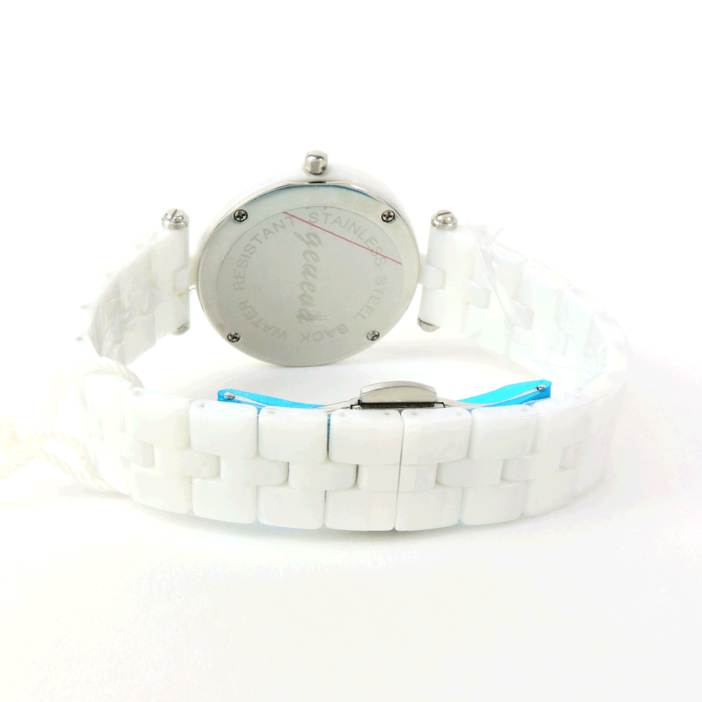 Geneva Women’s Ceramic Bracelet Watch – 34mm Case –Gun Black or White + Gift Box