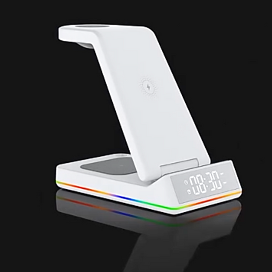 3 in 1 Wireless Charger with Clock/Alarm and Night Light, 15W Fast Charging Station Compatible with iPhone , AirPods and  iWatch