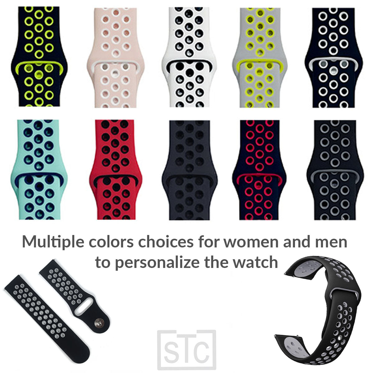 Sport Style Dual Colors Silicone Watch Bands with Quick Release Bar for Size 20mm 22mm Replacement Bracelet