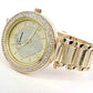 Gold Brushed Bracelet 3D Geneva Crystal Bezel Women's Boyfriend Style Large Watch