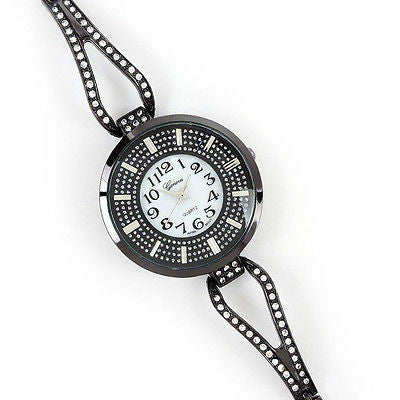 Black Crystal Bling Face Thin Bracelet Women's Jewelry Watch