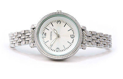 Geneva Silver Medium Case Slim Design Women's Quartz Watch