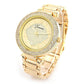 Gold Brushed Bracelet 3D Geneva Crystal Bezel Women's Boyfriend Style Large Watch