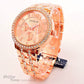 Rose Gold 3D Geneva Crystal Bezel Large Bracelet Boyfriend Style Women's Watch