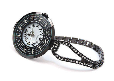 Black Crystal Bling Face Thin Bracelet Women's Jewelry Watch