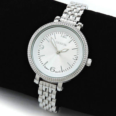 Geneva Silver Medium Case Slim Design Women's Quartz Watch