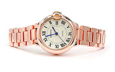 Rose Gold Small Case Classic Analog Roman Dial Geneva Women's Watch