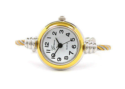 Two Tone Gold Silver Geneva Cable Band Ladies Bangle Watch