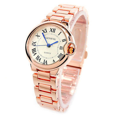 Rose Gold Small Case Classic Analog Roman Dial Geneva Women's Watch