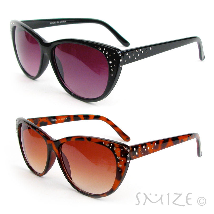 Cat Eye Black or Tortoise Crystal Decorated Women's Cateye Sunglasses