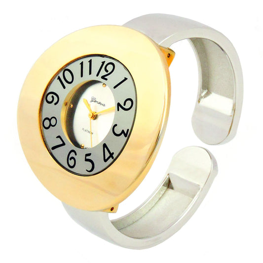 2Tone Metal Band 44 mm Large Ring Case Women's Bangle Cuff Watch