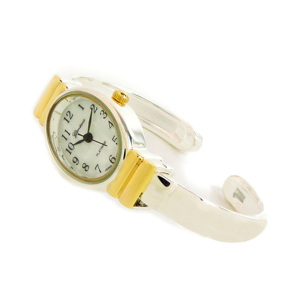 2Tone Small Size Oval Face Metal Band Women's Bangle Cuff Watch