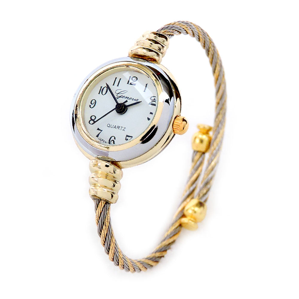Two Tone Gold Silver Geneva Cable Band Ladies Bangle Watch