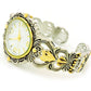 2Tone Metal Decorated Large Oval Face Women's Bangle Cuff Watch