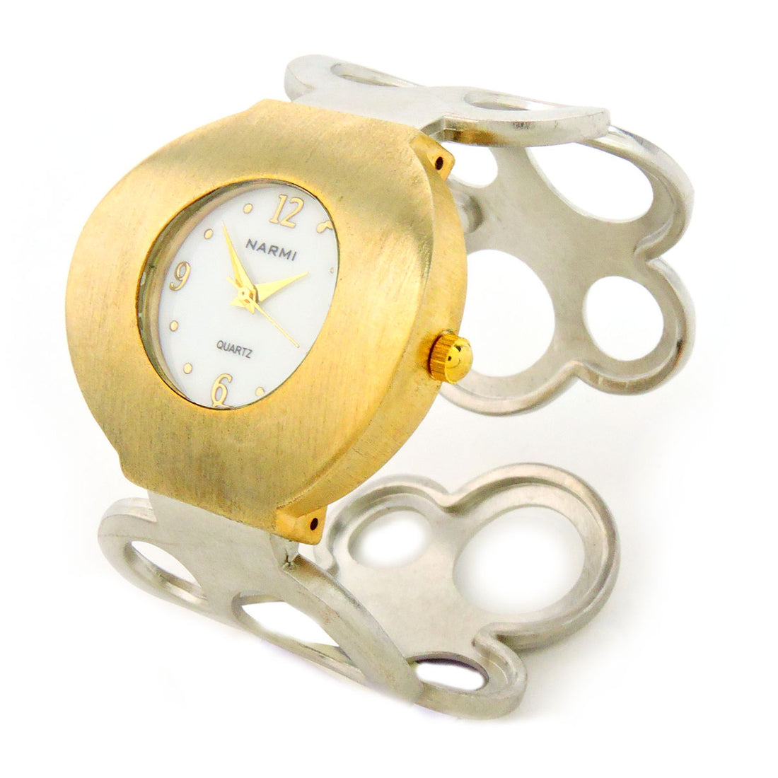 2Tone Chrome Brushed Round Shape Women's Bangle Cuff Watch – ShowTime ...
