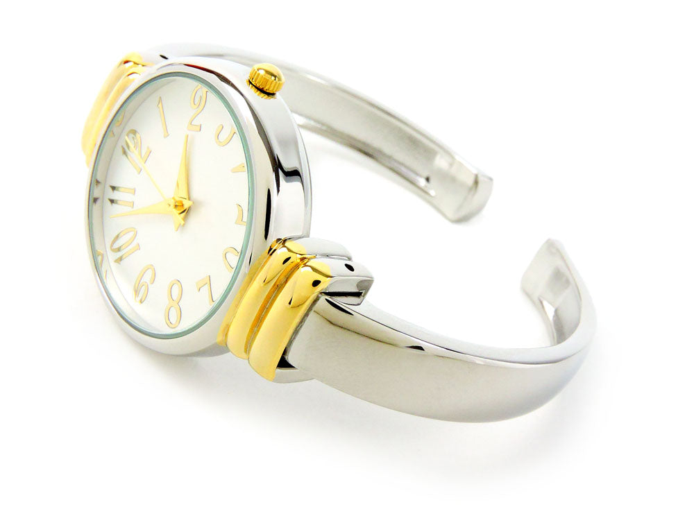 2Tone Metal Band Slim Case Women's Bangle Cuff Watch