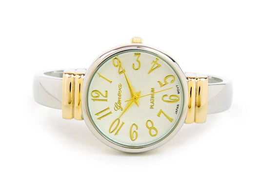 2Tone Metal Band Slim Case Women's Bangle Cuff Watch