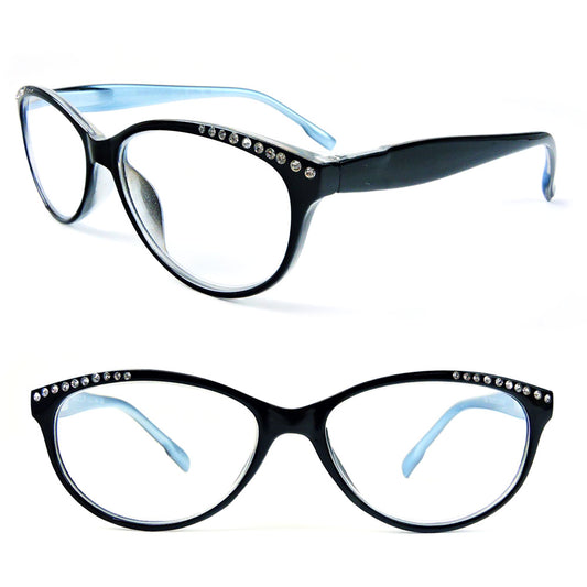 Reading Glasses Cat Eye Frame Spring Hinges Crystal Readers