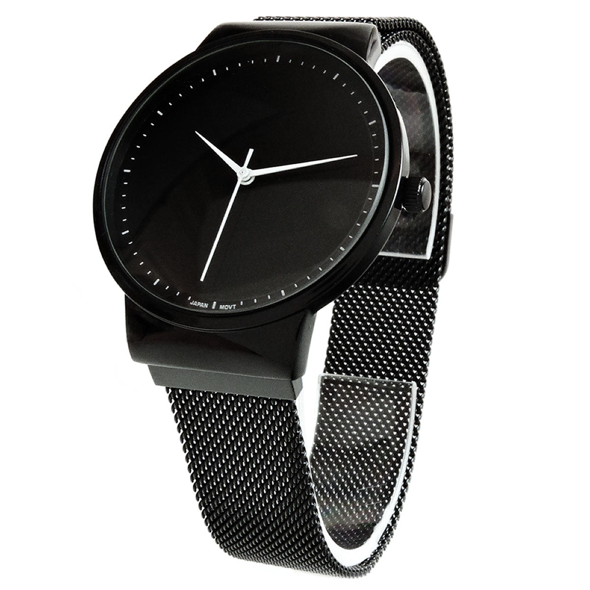 Black Mesh Band Milanese Loop Magnetic Closure Clasp Men Women Watch 35mm, Black