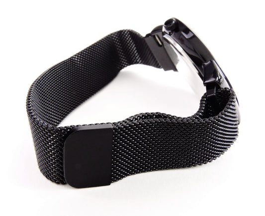 Black Mesh Band Milanese Loop Magnetic Closure Clasp Men Women Watch 35mm, Black