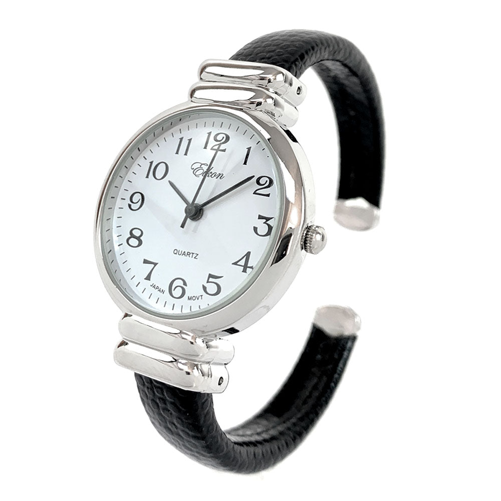 Black Silver EK Snake Style Band Slim Case Women's Bangle Cuff Watch