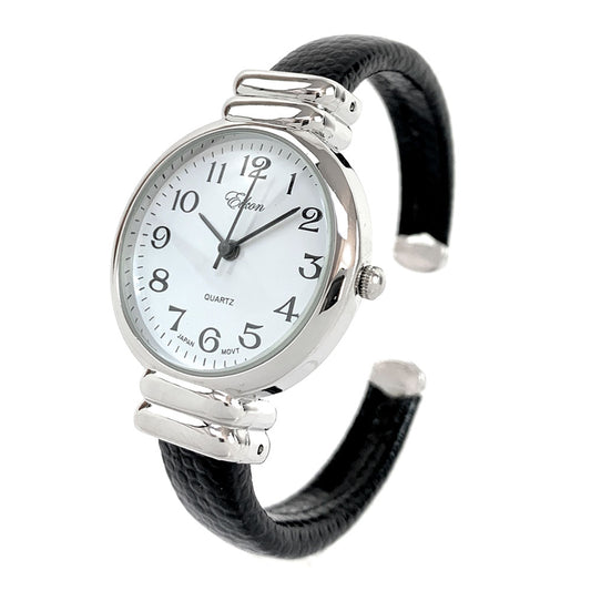 Black Silver EK Snake Style Band Slim Case Women's Bangle Cuff Watch