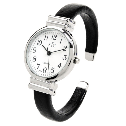 STC Black Silver Snake Style Band Slim Case Women's Bangle Cuff Watch