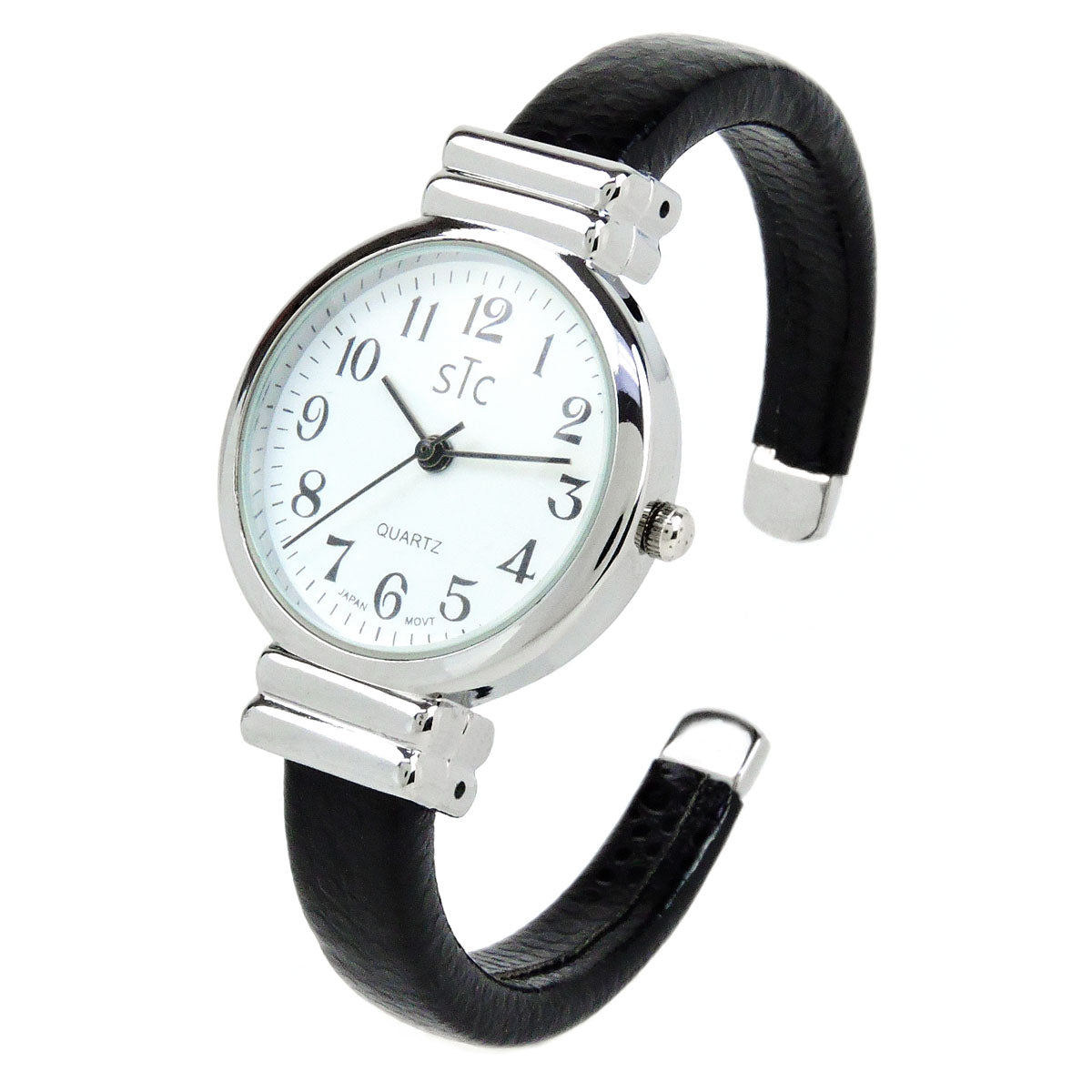 STC Black Silver Snake Style Band Slim Case Women's Bangle Cuff Watch