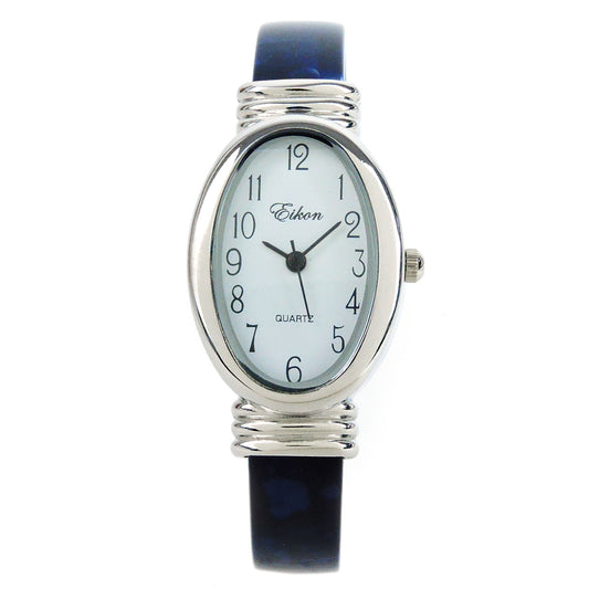 Blue Acrylic Band with Silver Oval Case Women's Bangle Cuff WATCH