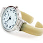 Horn Silver Ivory Acrylic Band Silver Round Face Women's Bangle Cuff Watch